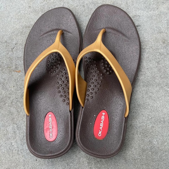 Okabashi Womens Brown Thong Sandals Flip Flops Size M Arch Support Non-slip - Picture 3 of 5